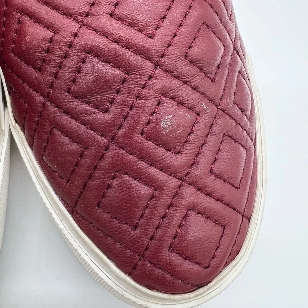 Tory Burch Womens Quilted Slip-On Sneakers Burgundy Wine Size 9 - Picture 5 of 14